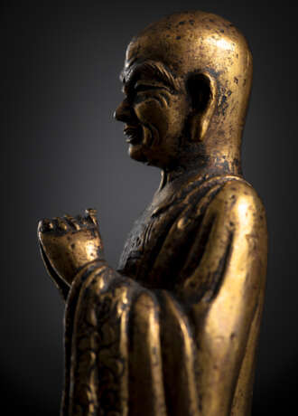 Feine feuervergoldete Bronze, vielleicht Maudgalyayana - photo 4