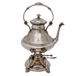 H. GUMPERT Teekanne auf Rechaud, 750 und 800 Silber, 19./20. Jahrhundert