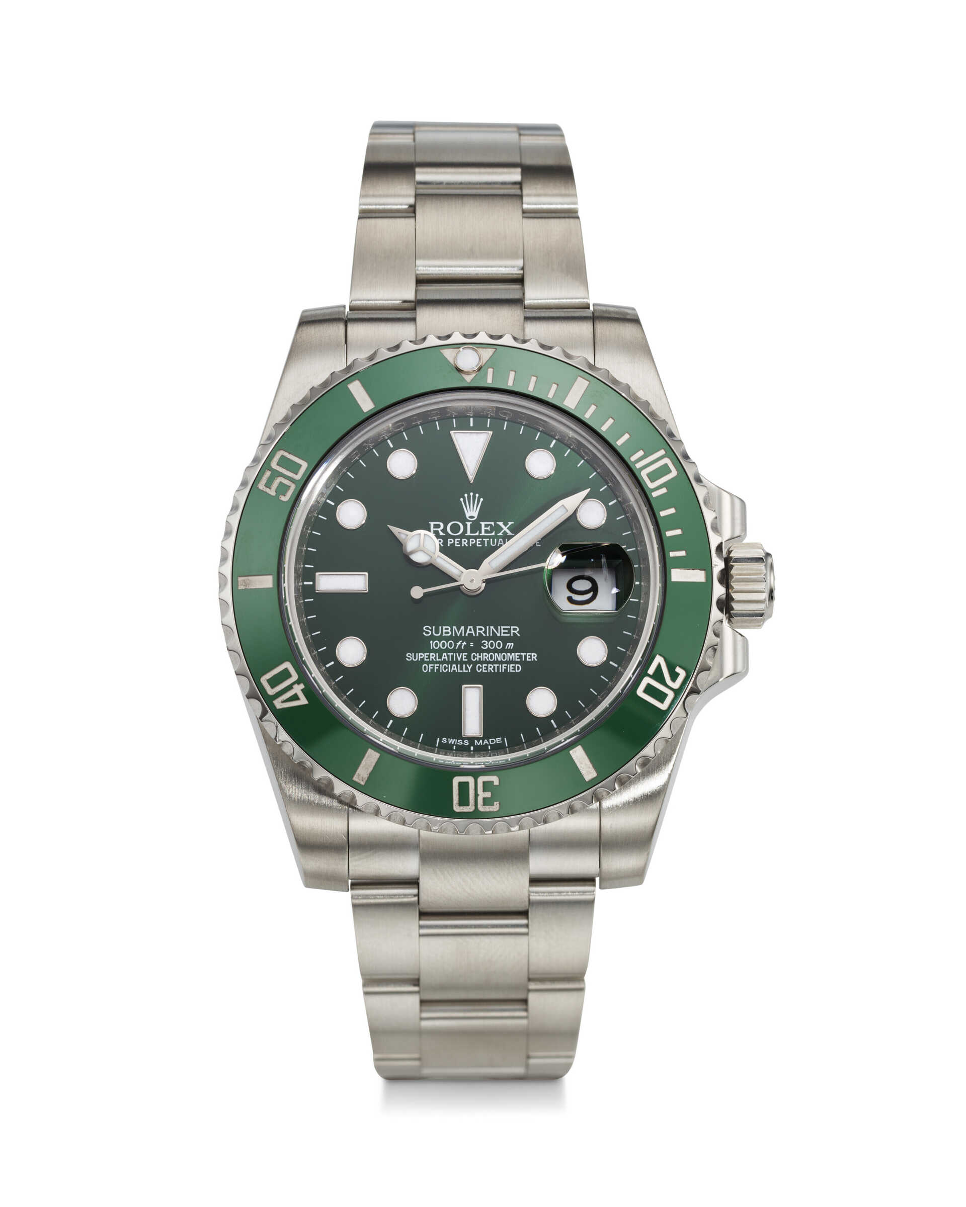 ROLEX, REF. 116610LV, SUBMARINER “HULK,” A STEEL DIVER’S WRISTWATCH WITH DATE AND GREEN DIAL