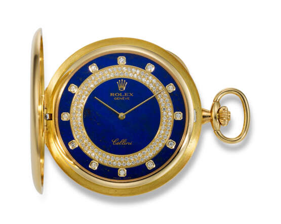 ROLEX, REF. 3759, CELLINI, A VERY RARE AND HIGHLY DESIRABLE 18K YELLOW GOLD POCKET WATCH WITH LAPIS LAZULI AND DIAMOND-SET DIAL - фото 1