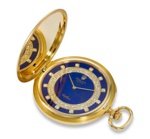 ROLEX, REF. 3759, CELLINI, A VERY RARE AND HIGHLY DESIRABLE 18K YELLOW GOLD POCKET WATCH WITH LAPIS LAZULI AND DIAMOND-SET DIAL - photo 2