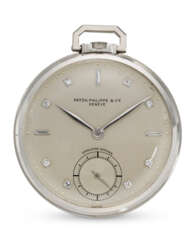 PATEK PHILIPPE RETAILED BY SPAULDING GORHAM, REF. 600, A FINE PLATINUM AND DIAMOND-SET POCKET WATCH WITH SUBSIDIARY SECONDS