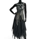 A BLACK LEATHER ONE-SHOULDER TOP AND BLACK TULLE SKIRT - фото 1