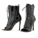 TWO PAIRS OF BLACK PEEP TOE HIGH HEEL ANKLE BOOTS AND A BLACK CASHMERE SCARF - photo 2