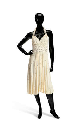 A CREAM PONGEE SILK HALTER TOP COCKTAIL DRESS AND MATCHING BOLLERO JACKET WITH RHINESTONE DETAILS - photo 2