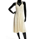 A CREAM PONGEE SILK HALTER TOP COCKTAIL DRESS AND MATCHING BOLLERO JACKET WITH RHINESTONE DETAILS - фото 2