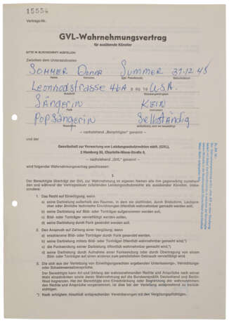 HER 1975 PERFORMANCE RIGHTS SOCIETY APPLICATION WITH A RARE VERSION OF HER SIGNATURE - фото 1