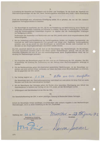 HER 1975 PERFORMANCE RIGHTS SOCIETY APPLICATION WITH A RARE VERSION OF HER SIGNATURE - фото 2