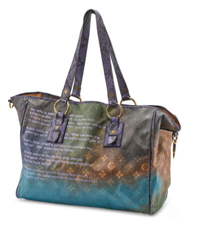 A MULTICOLOR TOILE CANVAS 'HEARTBREAK JOKES' TOTE - photo 1