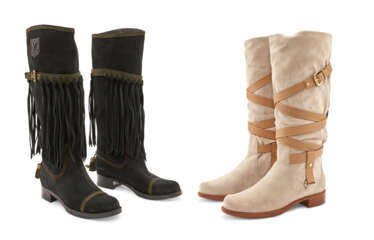 TWO PAIRS OF SUEDE HIGH BOOTS