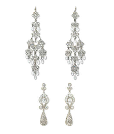 TWO PAIRS OF SILVER-TONE METAL COSTUME JEWELRY EARRINGS - фото 1