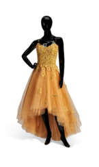 A GOLD LAMÉ AND TULLE COCKTAIL DRESS