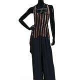 A RED AND SILVER BEADED STRIPED BLACK SILK TUNIC, TROUSERS, AND TAIL COAT - photo 2