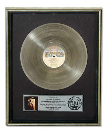 RIAA PLATINUM RECORD AWARD ISSUED TO DONNA SUMMER FOR FLASHDANCE - photo 1