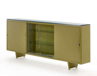 Office filing cabinet in green painted metal