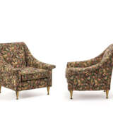 Pair of armchairs upholstered in polychrome floral fabric, truncated cone legs in brass. Italy, 1950s. (90x86x86 cm.) - фото 1