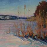 “The sun over the winter lake” Canvas Oil paint Impressionist Landscape painting 2014 - photo 1