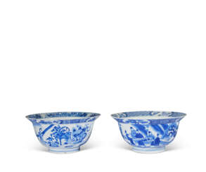 TWO BLUE AND WHITE 'FIGURAL' BOWLS