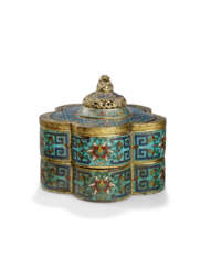 A CLOISONNÉ ENAMEL AND GILT-BRONZE TWO-TIERED LOBED BOX AND COVER