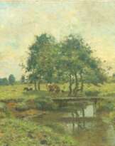 Rudolf Höckner (Wolkenstein 1864 - Bad Mergentheim 1942). Wedeler Au bei Rissen mit Holzbrücke.