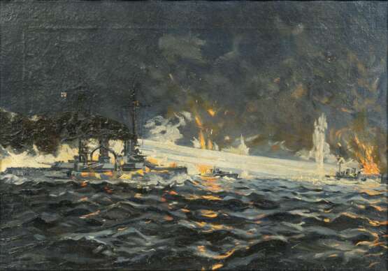 Claus Bergen (Stuttgart 1885 - Lenggries 1964), zugeschr. SMS Nassau beschießt HMS Spitfire in der Skagerrak-Schlacht. - Foto 1