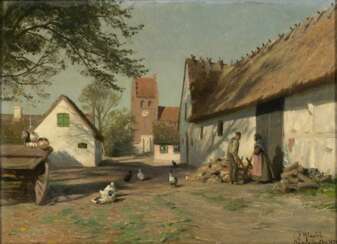 Peder Mönsted (Grenaa 1859 - Fredensborg 1941). Dorfszene im Sommer.