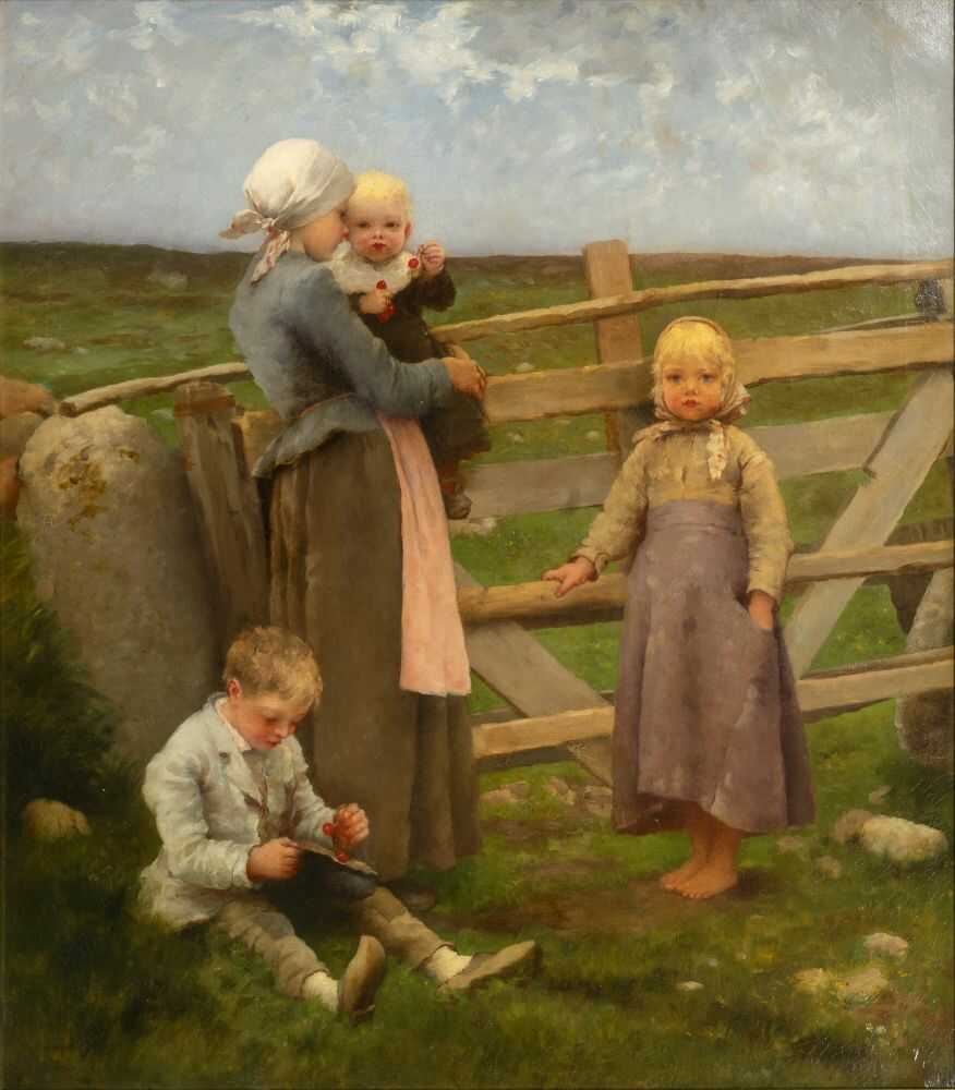 Hugo Frederik Salmson (Stockholm 1843 - Lund 1894), in Zusammenarbeit mit S. Schoenfels. Kinder mit Kirschen.
