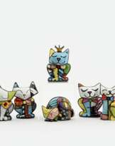 Romero Britto (Recife 1963). Satz von 6 Katzen-Figuren.