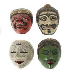 Vier Wayang Topeng Masken Java/Indonesien, Holz/farbig