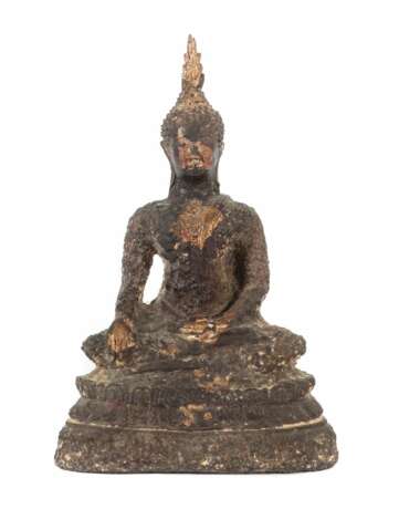 Sitzender Buddha wohl Laos, Steinguss, min. Restvergold - Foto 1