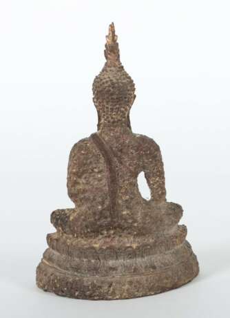 Sitzender Buddha wohl Laos, Steinguss, min. Restvergold - фото 3