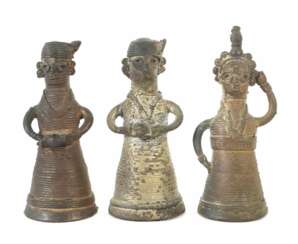 3 Dhokra-Figuren Indien, Bronze/patiniert, drei variier