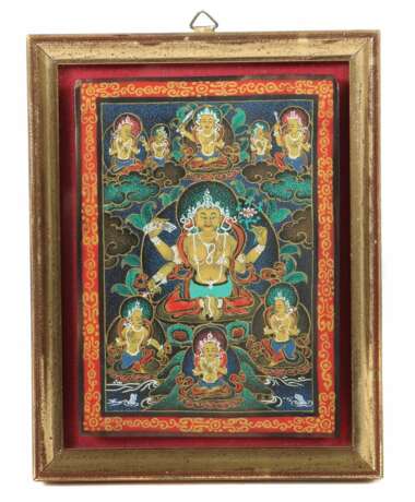Miniaturmalerei Indien/Tibet, Holz, Bodhisattva mit Lot - Foto 1