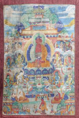 Thangka eines Medizinbuddhas Tibet/Nepal, Gouache/Misch - Foto 1
