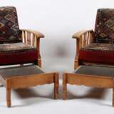Paar Sessel mit ausziehbaren Fußbänken 20. Jh., Kirschb - photo 2