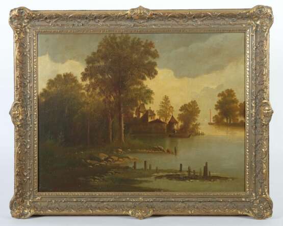 Maler des 19. Jh. ''Seelandschaft'' mit Bäumen und eine - photo 2