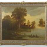 Maler des 19. Jh. ''Seelandschaft'' mit Bäumen und eine - Foto 2