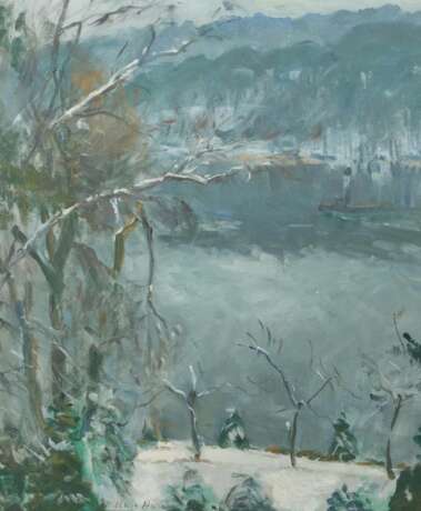 Maler des 20. Jh. ''Winterliche Seelandschaft'', stilis - Foto 1