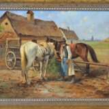 Kleines Ölgemälde, wohl ungarischer Maler, Pferdegespann mit Bauer - sign. "Nemeth" - Foto 1