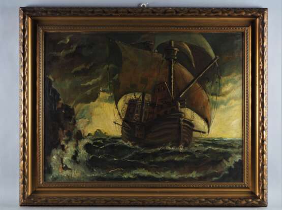 Gemälde mit Schiff zur See - Foto 1