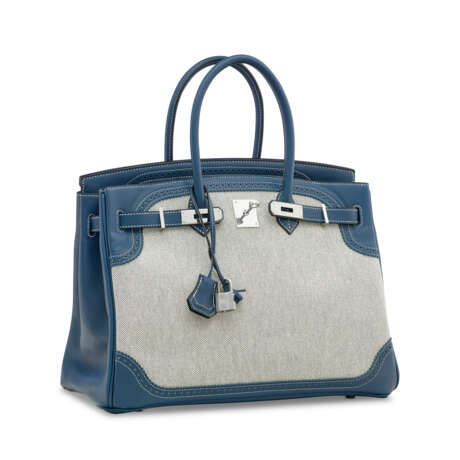 A LIMITED EDITION BLEU DE PRUSSE SWIFT LEATHER & TOILE GHILLIES BIRKIN 35 WITH PALLADIUM HARDWARE - photo 2