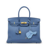 A BLEU AGATE CLÉMENCE LEATHER BIRKIN 35 WITH GOLD HARDWARE - фото 1