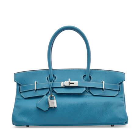 A BLEU JEAN CLÉMENCE LEATHER JPG SHOULDER BIRKIN 42 WITH PALLADIUM HARDWARE - фото 1