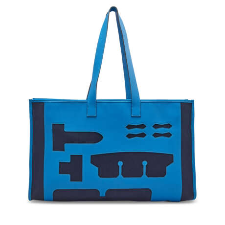 A PETIT H BLEU HYDRA LEATHER & BLEU MARINE TOILE SKELETON TOTE - photo 1