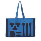 A PETIT H BLEU HYDRA LEATHER & BLEU MARINE TOILE SKELETON TOTE - фото 4