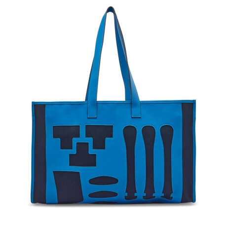 A PETIT H BLEU HYDRA LEATHER & BLEU MARINE TOILE SKELETON TOTE - photo 4