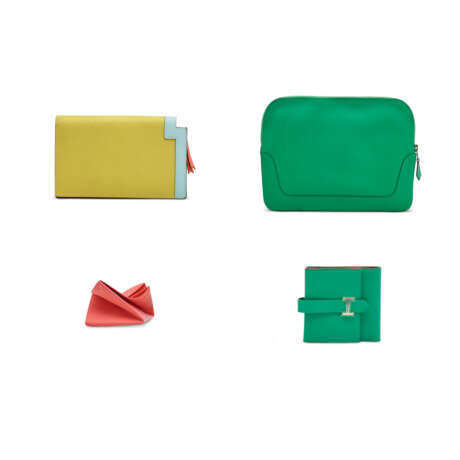A GROUP OF FOUR: A ROSE LIPSTICK CHÈVRE LEATHER ZOULOU COIN PURSE, A MULTICOLOUR EPSOM LEATHER CAMAIL WALLET, A BAMBOU EVERCOLOR LEATHER ZIPPED POUCH & A BAMBOU EPSOM LEATHER BEARN COMPACT WALLET WITH PALLADIUM HARDWARE - Foto 3