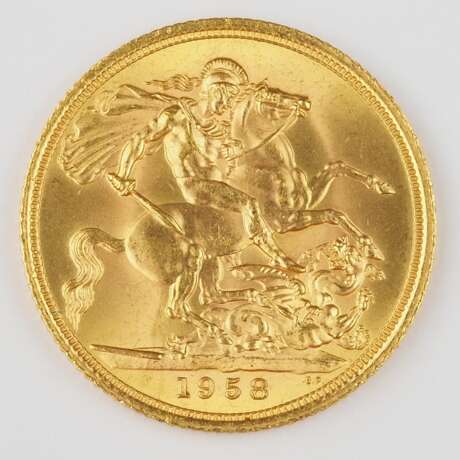 Goldmünze 1958 Englischer Sovereign, 1 Pfund - фото 2