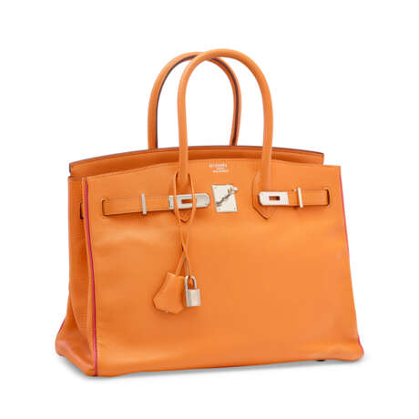 A CUSTOM ORANGE H & ROSE SHOKING CHÈVRE LEATHER BIRKIN 35 WITH PALLADIUM HARDWARE - фото 2