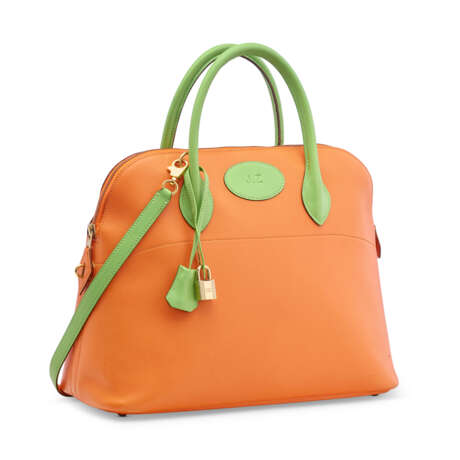 AN ORANGE H & VERT CRU COURCHEVEL LEATHER BOLIDE 35 WITH GOLD HARDWARE - фото 2